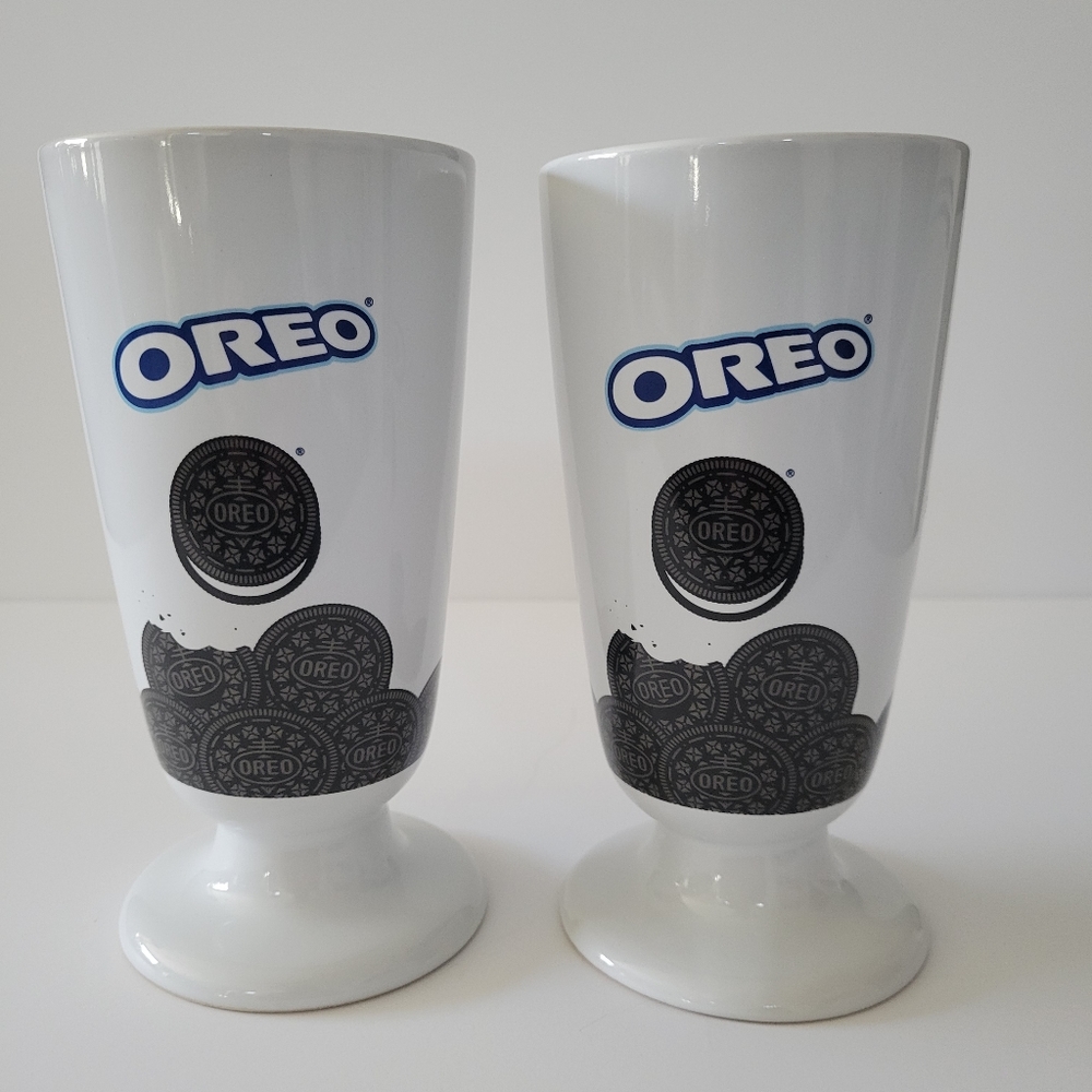 2 Ceramic Tall Oreo Collectible Ice Cream Milkshake Malt Sundae Cup Glasses